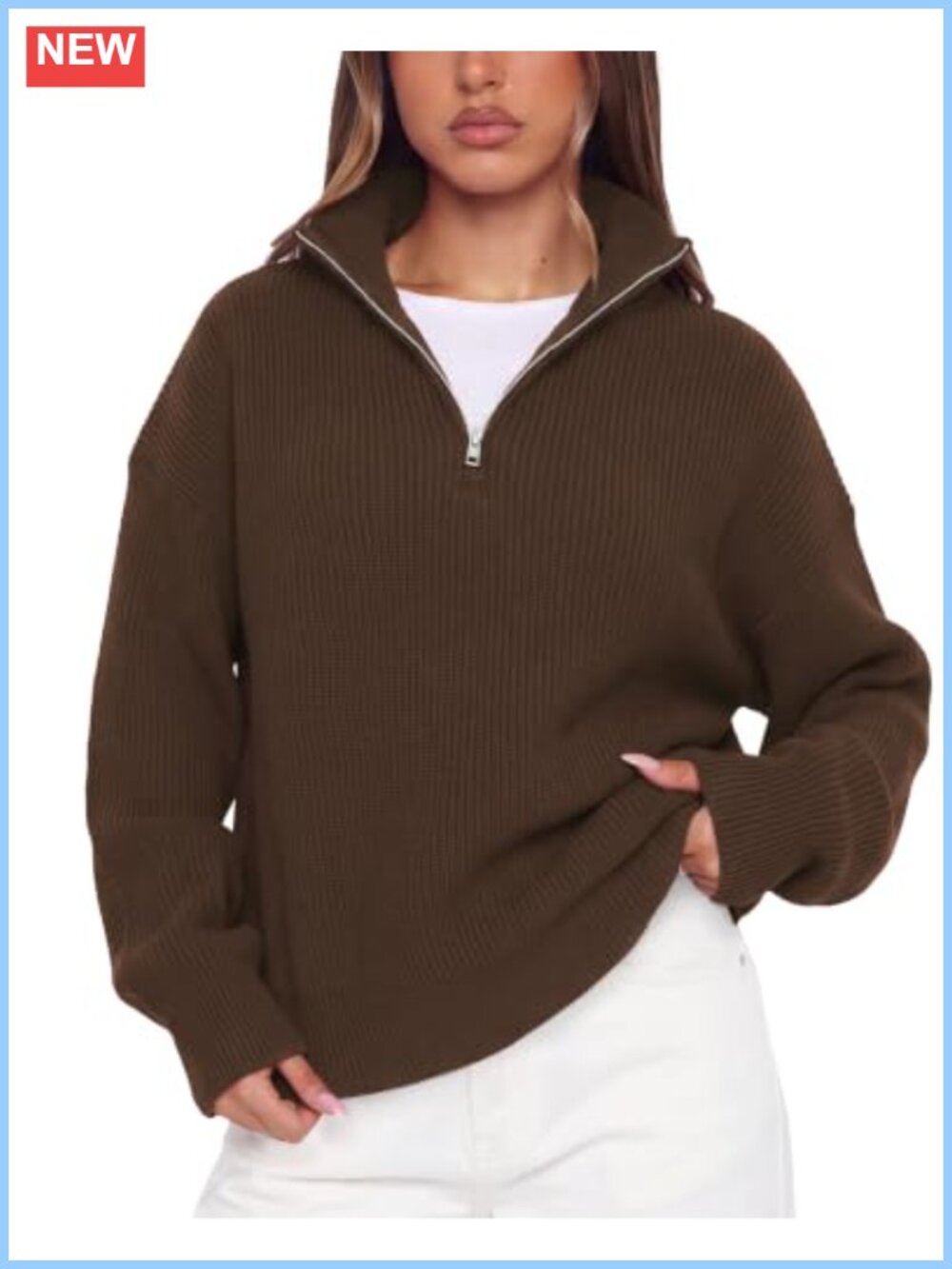 Cashmere Blend Oversized Quarter Zip Pullover Sweater Mock Neck Long Sleeve